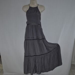 Size S Gray Tiered Halter Maxi Dress